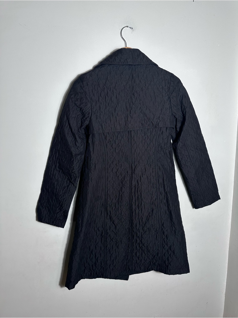 Y2K Merona Quilted Double-Breasted Black Trench Coat - Picture 6 of 6